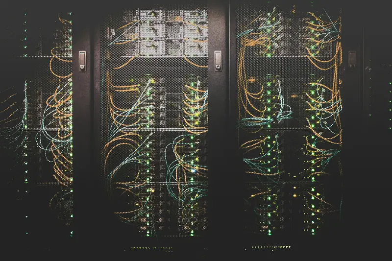 Server racks full of network cables